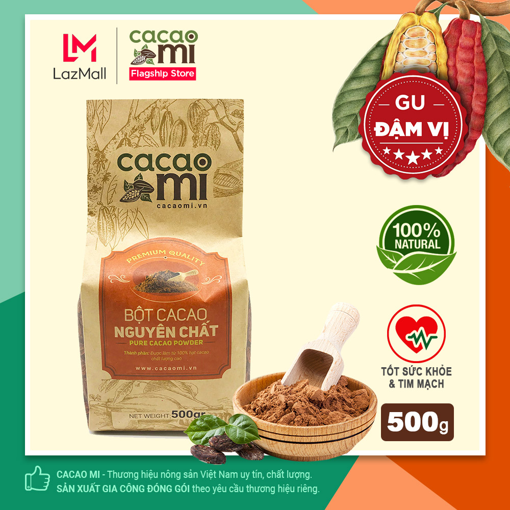 GIÁ SỈ socola nóng loại ngon - Bột cacao nguyên chất 100% CacaoMi  Premium chuẩn UTZ xuất khẩu túi 500g