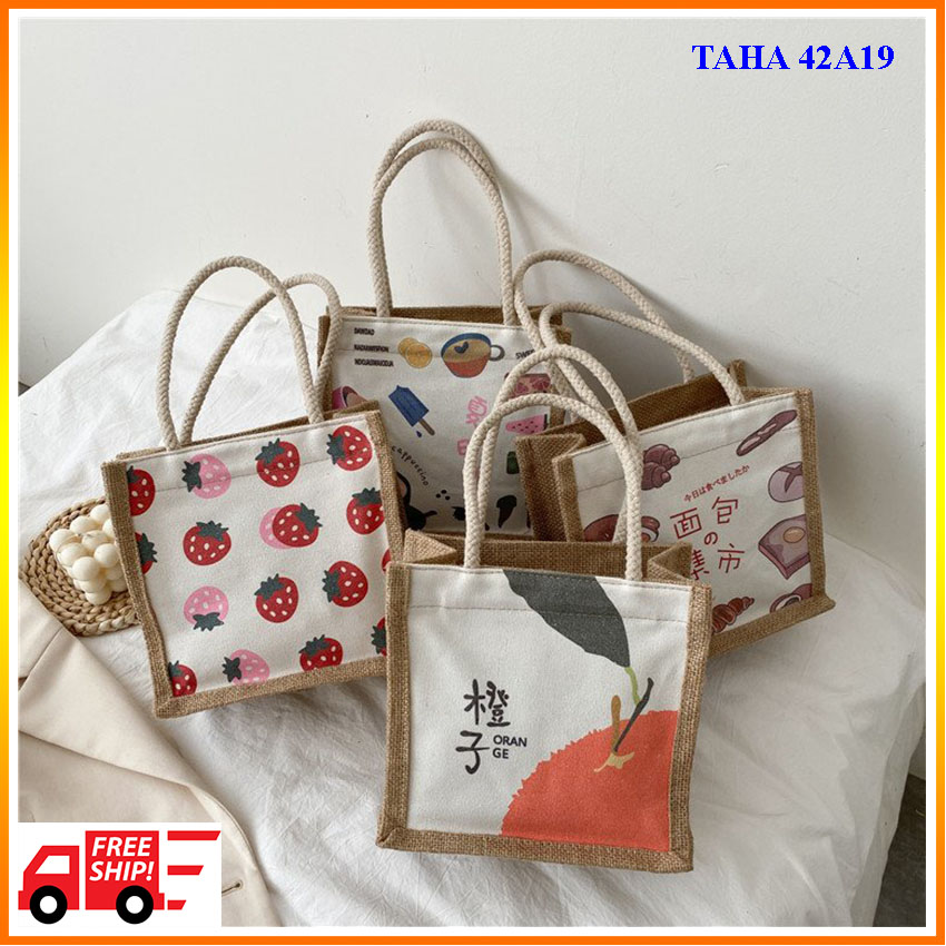 Túi cói mini in hình phong cách Vintage TUI1 TAHA 42A19 - Túi xách nữ, túi cói họa tiết