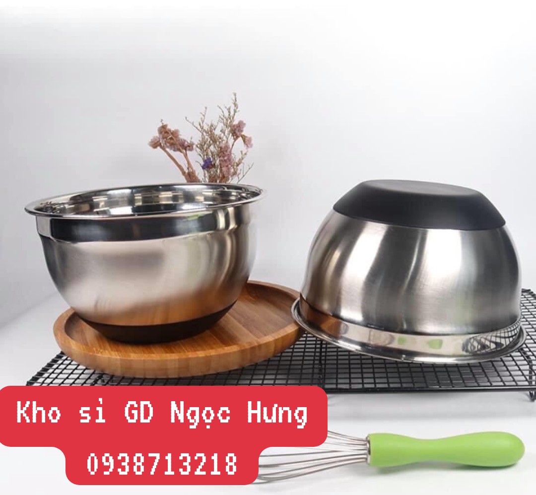 Âu / Thố inox 304 trộn bột đa năng đế silicon chống trơn từ 16cm đến 28cm
