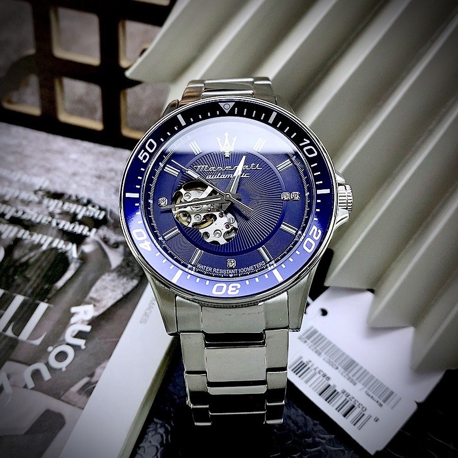 Đồng hồ nam máy cơ dây kim loại đeo tay chống nước cao cấp MASERATl SFIDA R8823140007 AUTOMATIC size 44mm Fullbox , vỏ thép không gỉ , shop kiwi