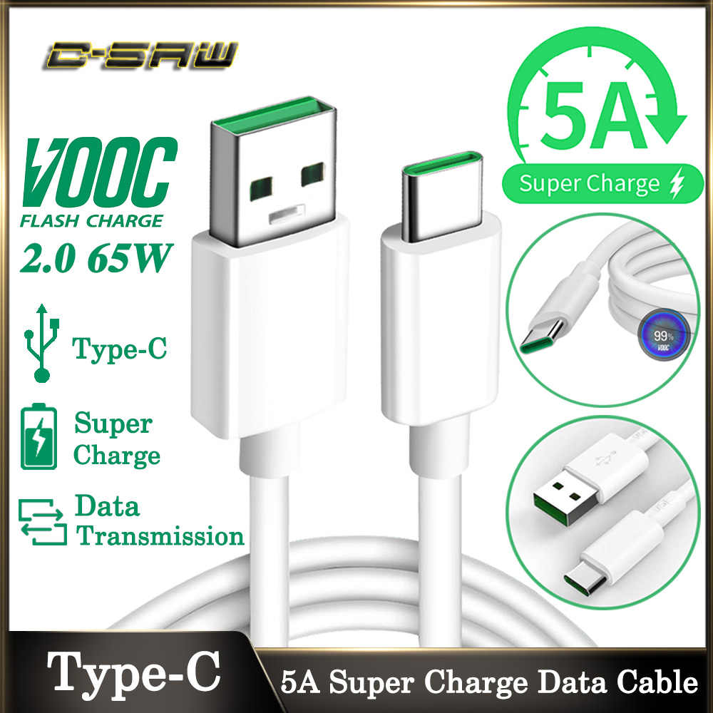 Cáp Sạc USB Type C Siêu Nhanh C-SAW 65W 5A Dây Cáp Truyền Dữ Liệu VOOC OPPO Dùng Cho Samsung Huawei OPPO VIVO Xiaomi - INTL