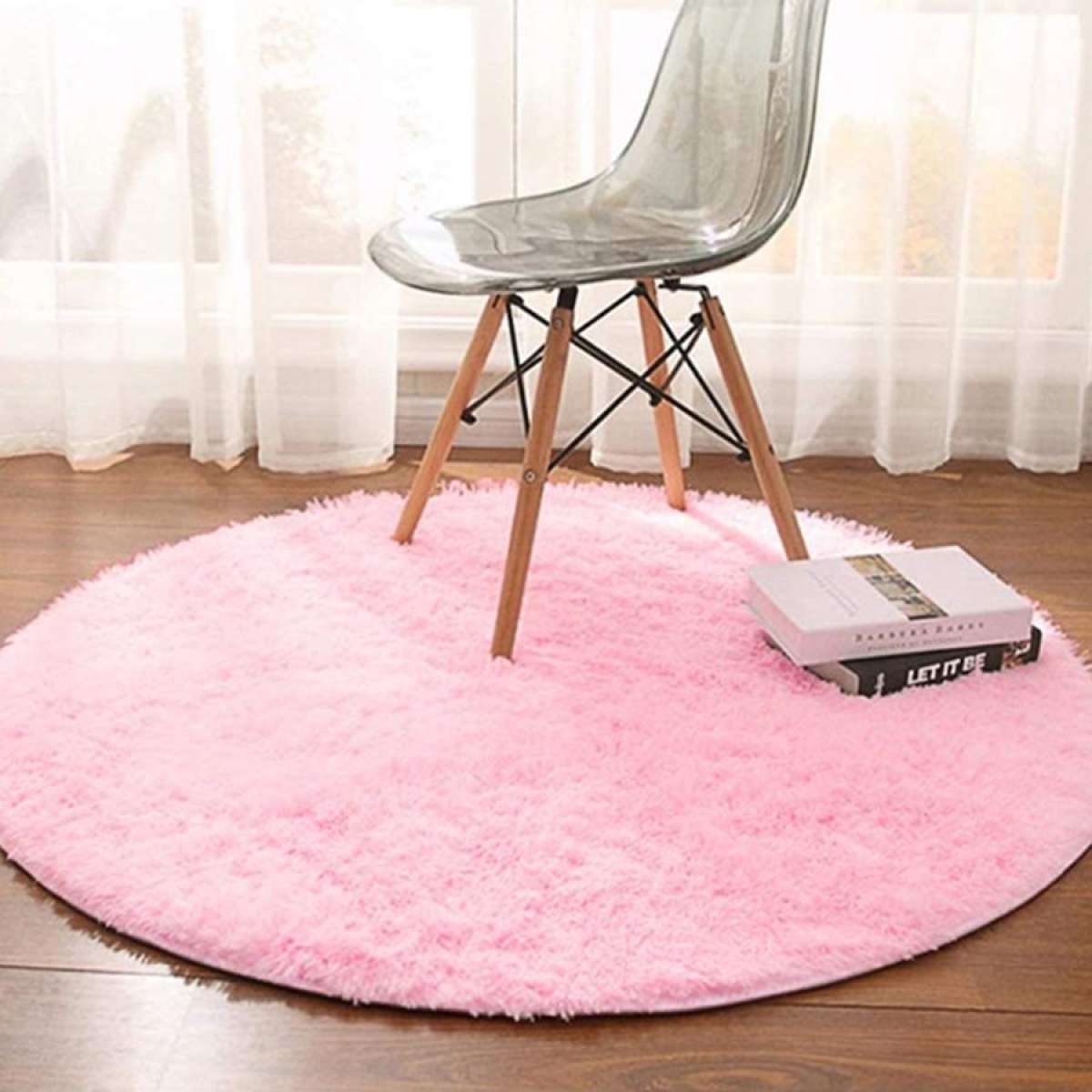 Thảm tròn lông xù trải sàn phòng khách, thảm lông tròn chụp ảnh 1m