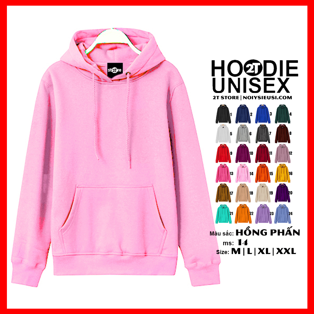 [4.4 HOÀN TIỀN 15%][HCM]ÁO KHOÁC NỈ HOODIE TRƠN NÓN 2 LỚP DÀY DẶN UNISEX 2T STORE - HỒNG PHẤN