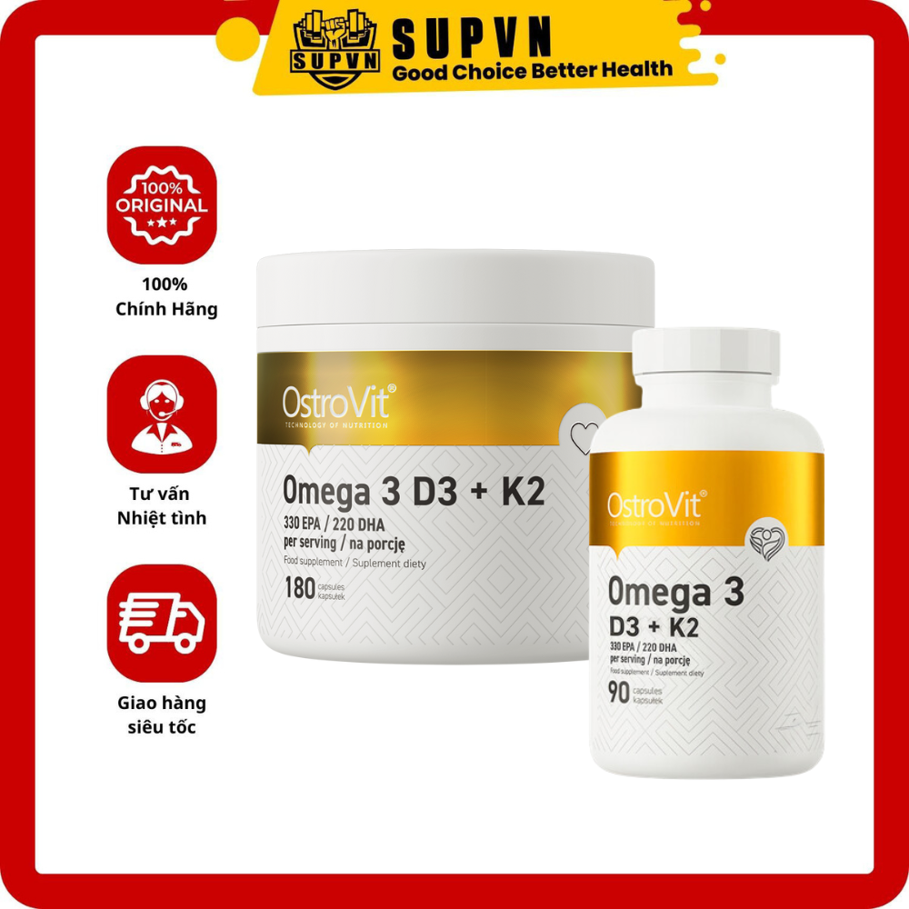 Ostrovit Omega 3 D3 K2 (MK7) 180viên - Hỗ trợ sức khỏe toàn diện tăng sức đề kháng điều hòa tim mạch và hệ miễn dịch (180 viên)