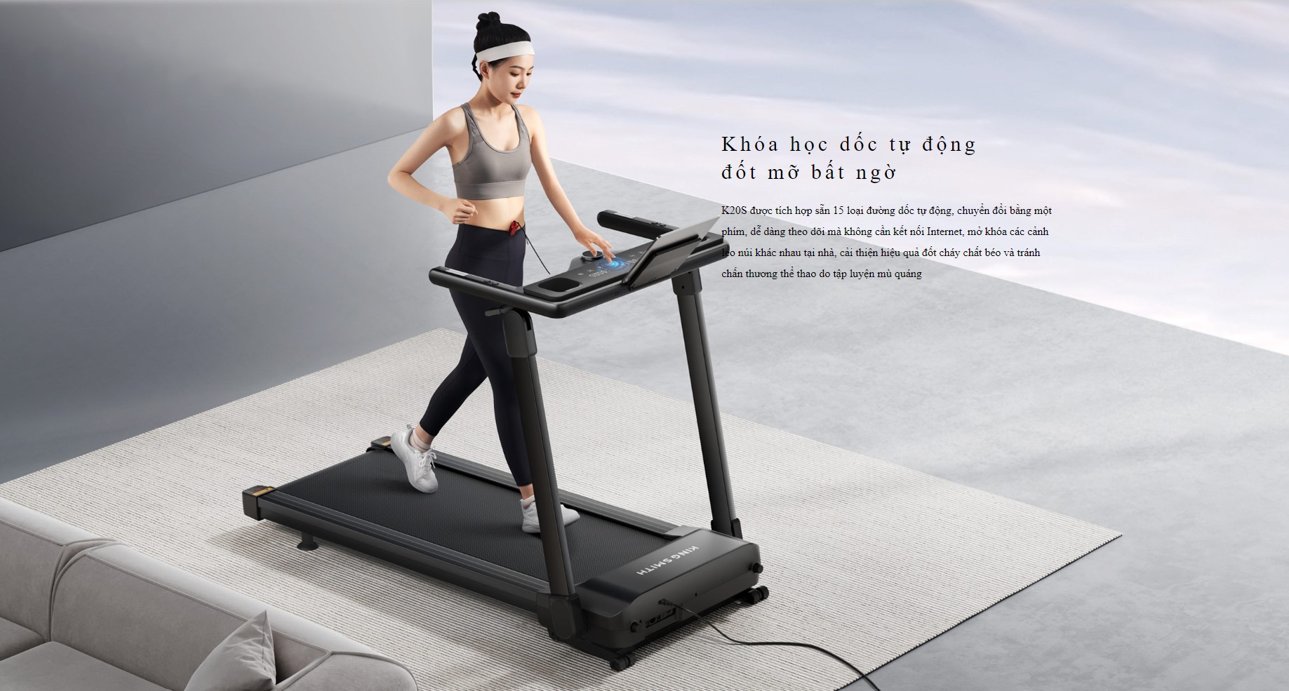 Máy chạy bộ thông minh xiaomi kingsmith k20s 2023 – phiên bản tốc độ 16km điều chỉnh độ dốc tự động