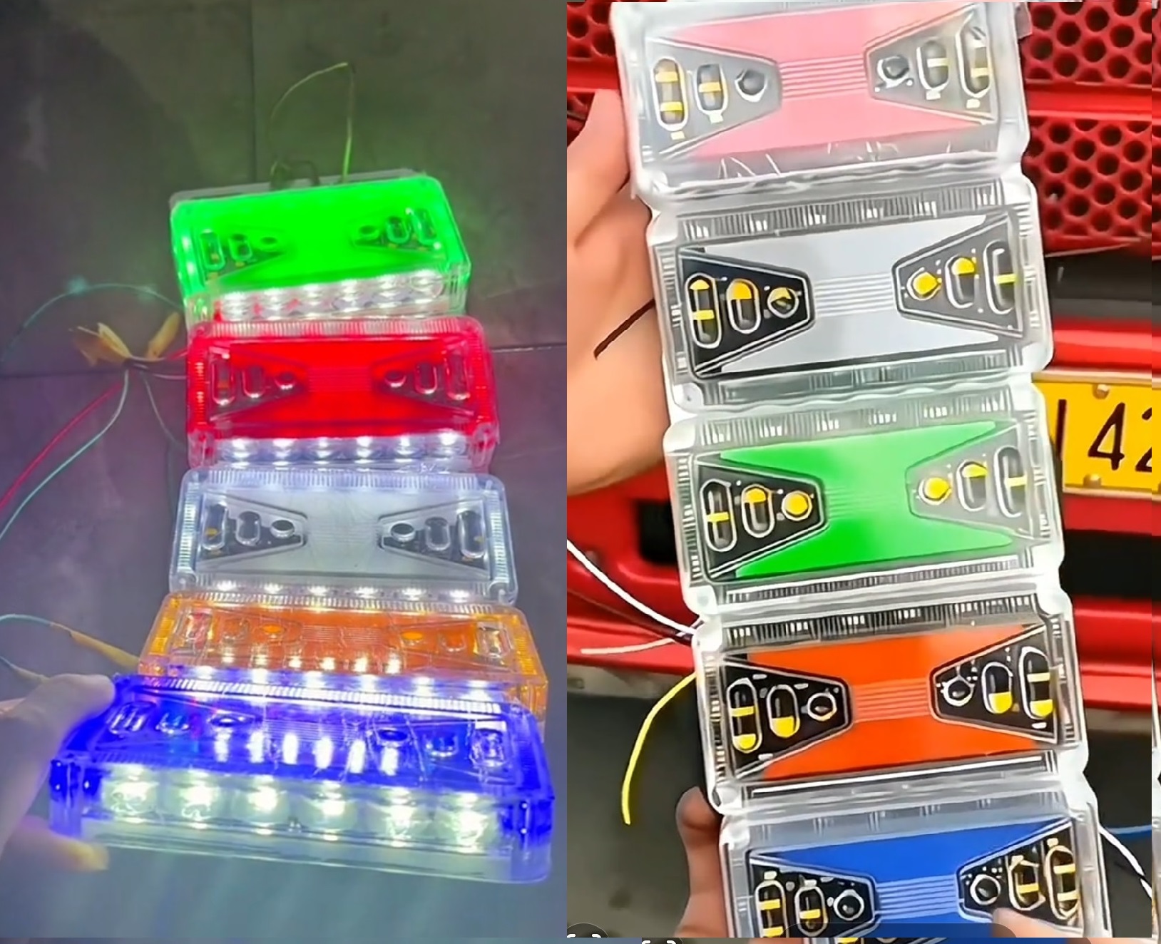  Đèn led hông sườn xe tải ben chữ H soi lốp nháy chớp 12V 24V Xi Nhan 