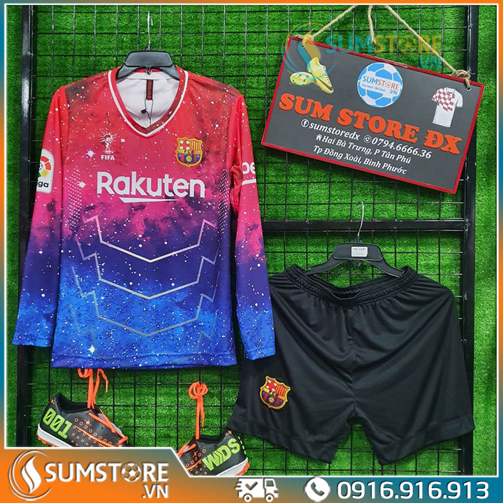 Áo Thun Thể Thao Nam Nữ Đá Bóng Độc Lạ Dài Tay Barca Galaxy - Đồ Đá Banh Bóng Đá Cao Cấp