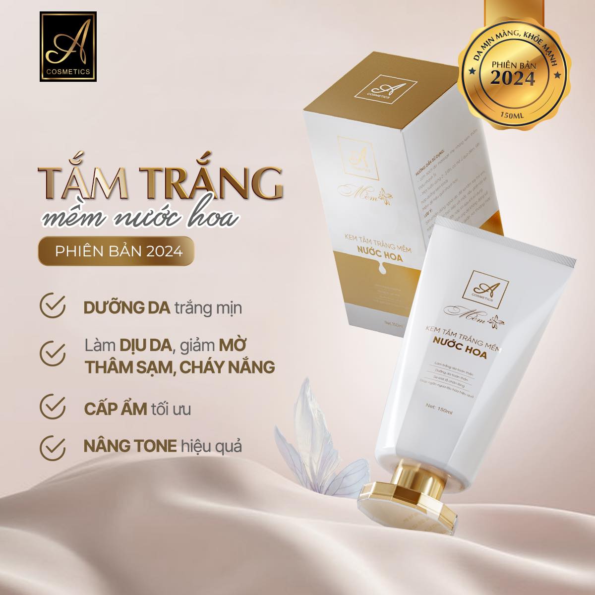 Kem tắm trắng mềm nước hoa acosmetics 150ml mẫu mới 2024 chính hãng