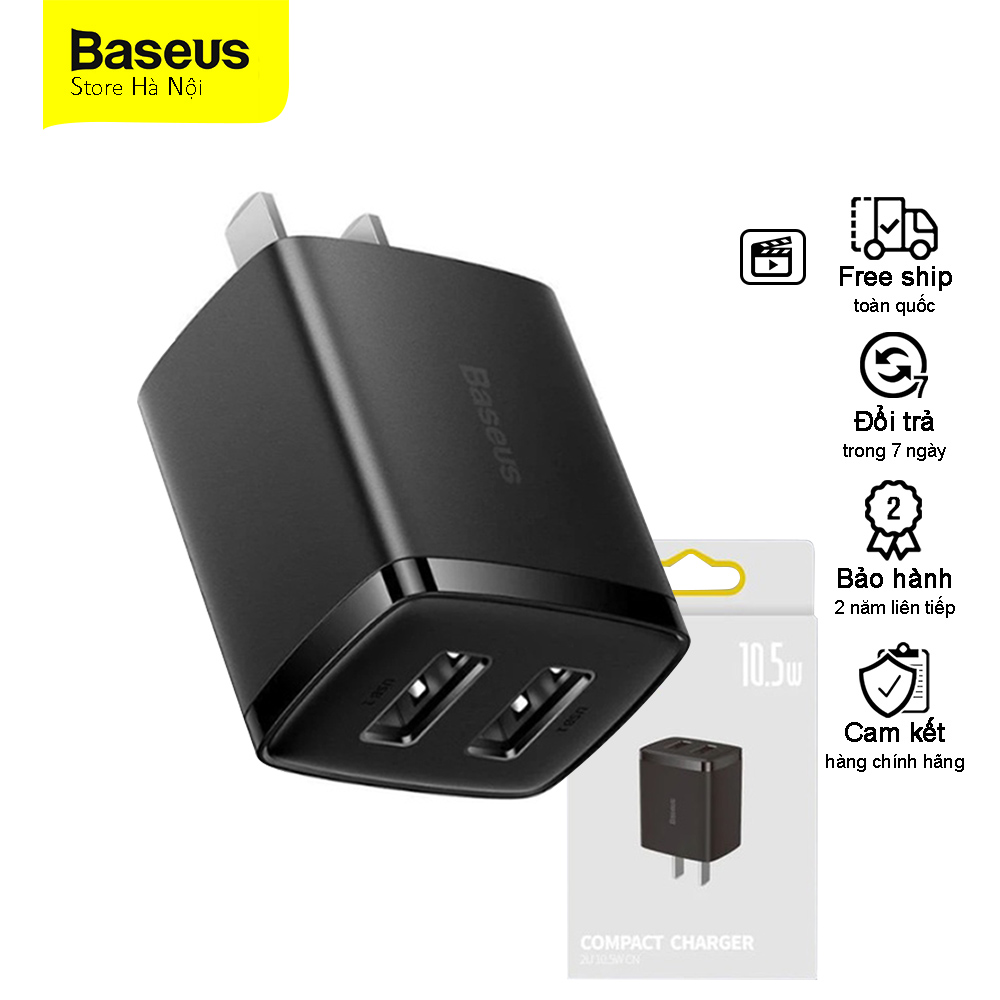 Củ sạc nhanh 2 cổng usb 10.5w củ sạc baseus chống cháy nổ speed mini chân dẹt chính hãng