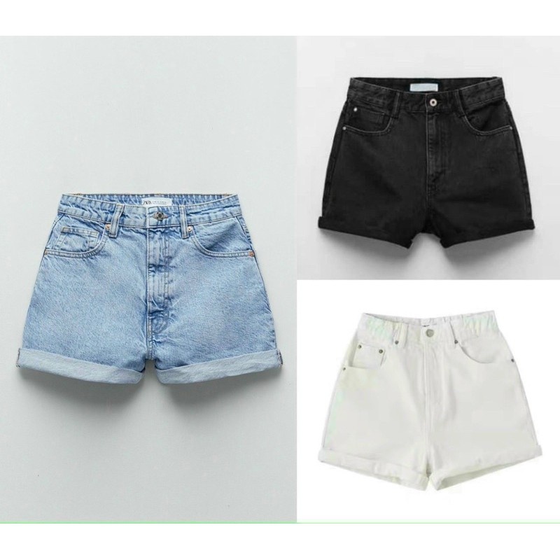 Quần short jean cạp cao vải không giãn
