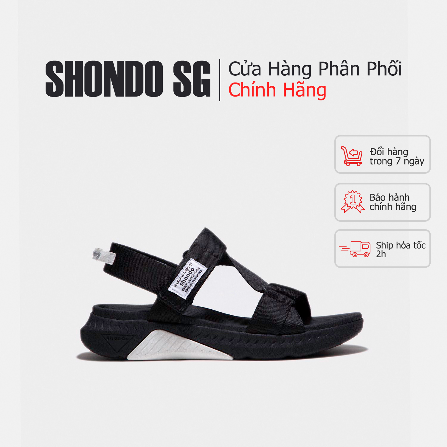 [HCM]Sandals Shondo F7 Racing đế đen phối trắng quai đen F7R1010