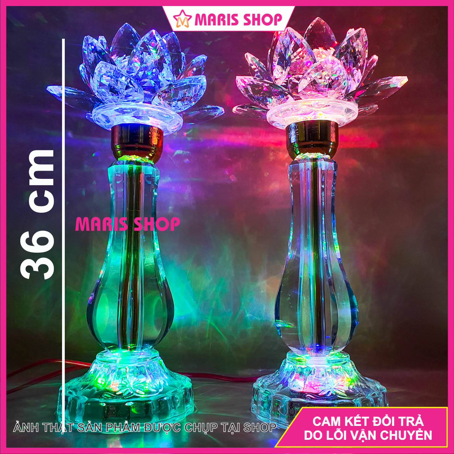 [Giá một cặp] Đèn thờ PHA LÊ NGUYÊN KHỐI CAO 36cm Loại Lớn Cao Cấp LED đổi màu tiết kiệm điện chưng bàn thờ [MRHT48]