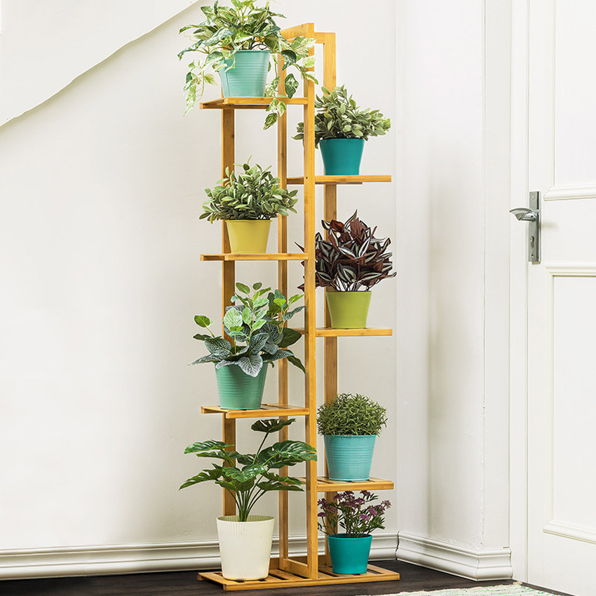 Kệ để chậu hoa cây cảnh, đồ trang trí, decor nhà cửa xinh xắn gỗ tre 5 đến 7 tầng không mối mọt cao cấp