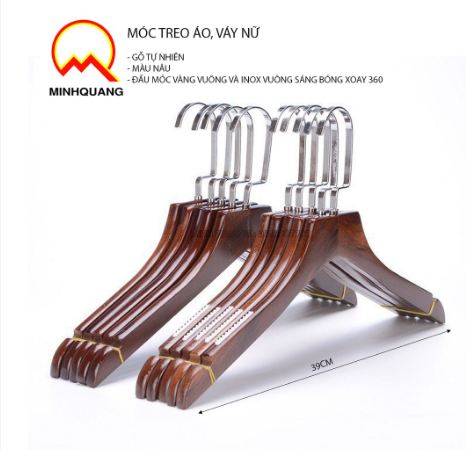 COMBO 10 MÓC TREO QUẦN ÁO NỮ BẰNG GỖ NÂU CỔ VUÔNG
