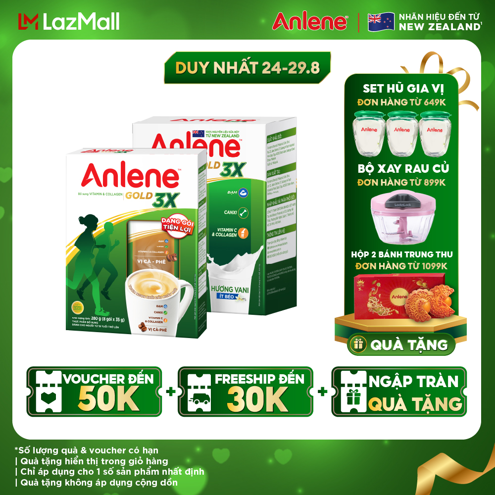Combo hộp sữa bột Anlene Gold 3X hương Vanilla 1.2kg + hương Cà phê 280g