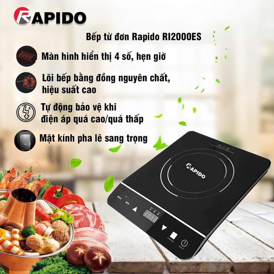 Bếp từ đơn rapido ri2000es - bảo hành chính hãng 12 tháng