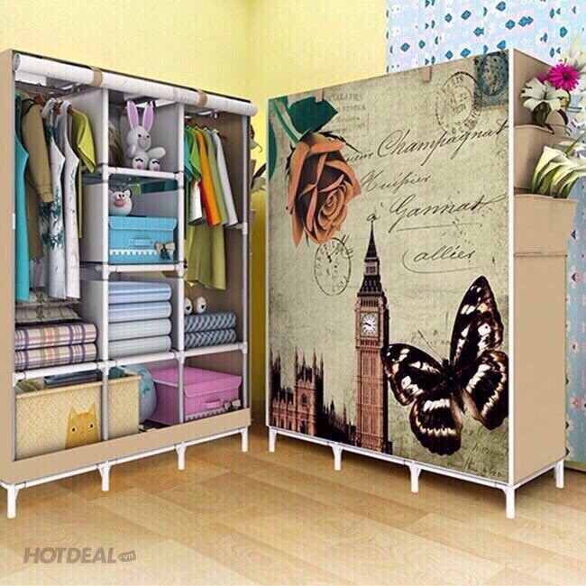 [KHUYẾN MÃI SỐC] Tủ vải 3 buồng 8 ngăn họa tiết đẹp khung thép chịu lực siêu bền đựng quần áo và đồ dùng gia đình gọn gàng ngăn nắp, thiết kế dạng lắp ghép tiện dụng, dễ lắp đặt và di chuyển mọi nơi