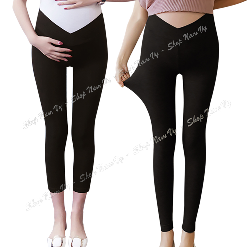 Quần legging bầu cạp chéo có chun điều chỉnh cotton dày đẹp