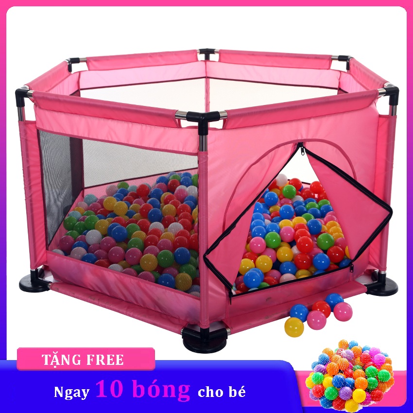 Quây cũi khung inox kiêm nhà bóng cho bé - Tặng kèm 10 bóng