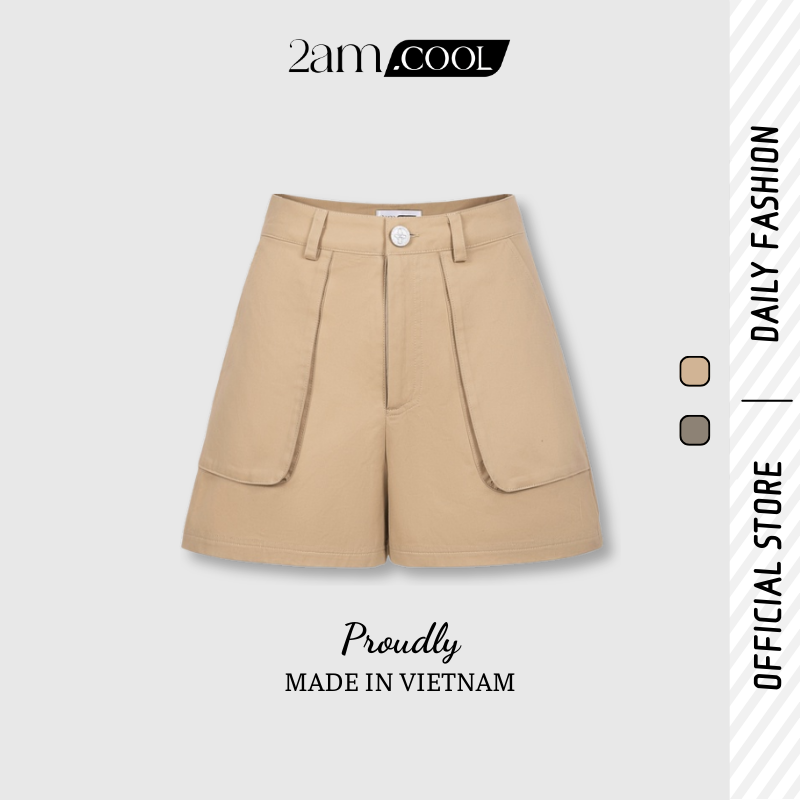 Quần short nữ kiểu basic cạp cao chất liệu kaki dày dặn 2am