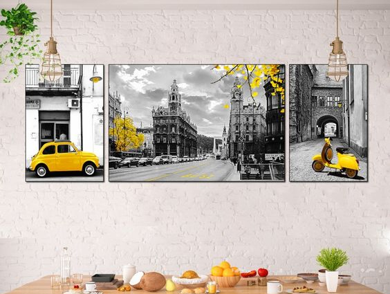 Tranh treo tường trang trí decor quán kì quan thế giới vàng có khung tặng kèm đinh treo