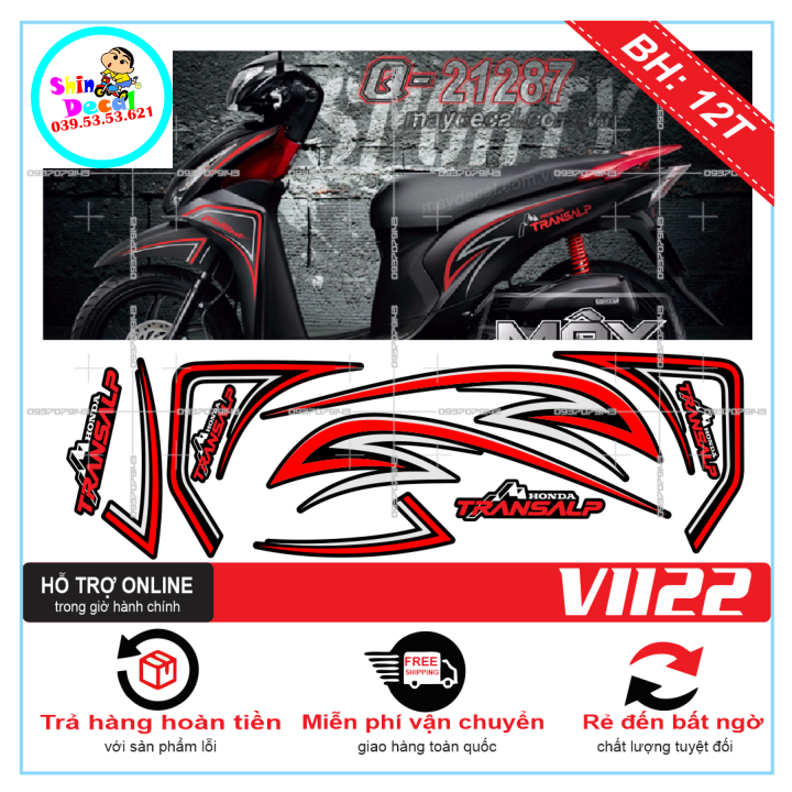 TEM XE VISION, TEM RỜI VISION 2016 TRANSALP DÁN XE ĐEN