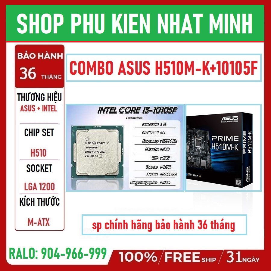 Combo main asus prime h510m-k + i3 10105f hàng new 100% bh 36 tháng lỗi đổi mới