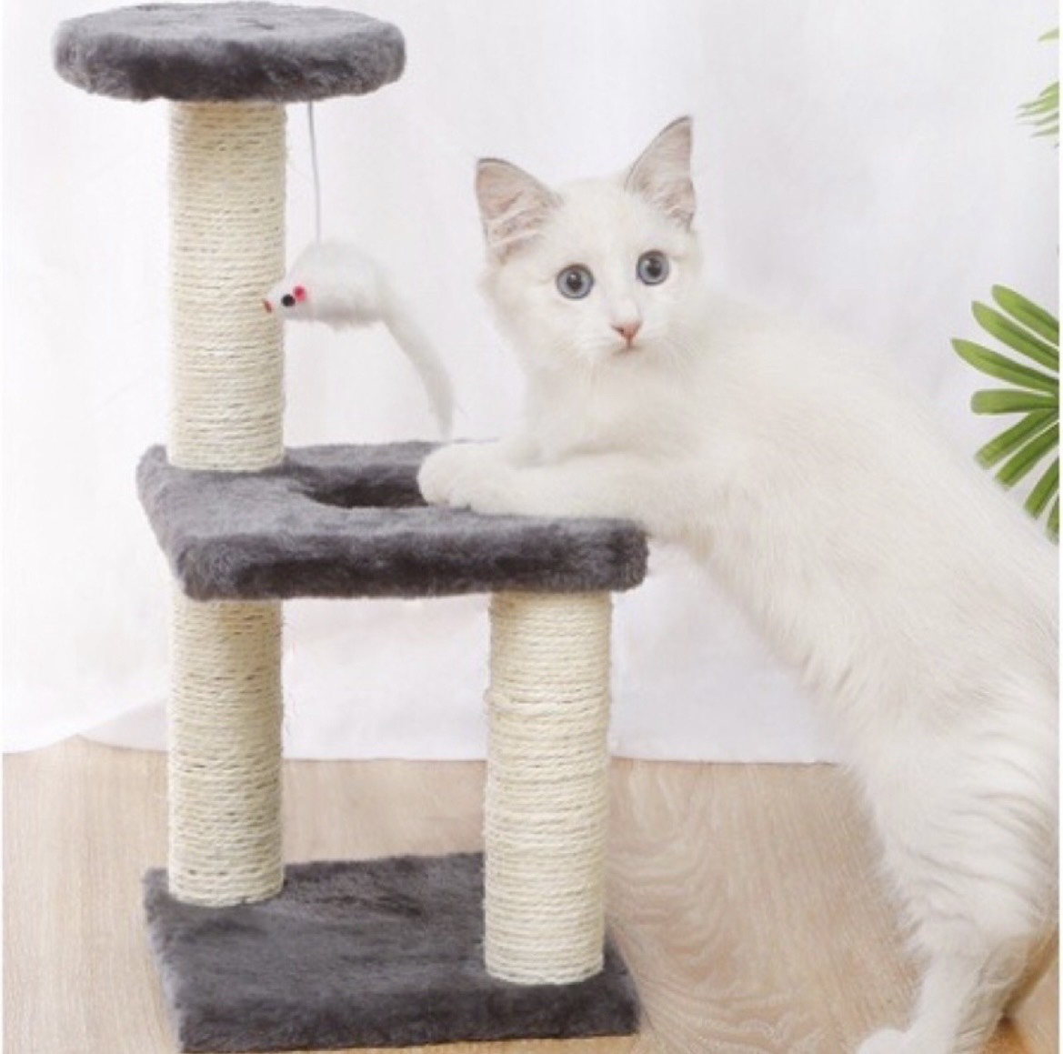 Trụ cào móng cho mèo - Cây cào móng 3 tầng cho mèo - Cattree- nhà cây cho mèo 3 Tầng Có Đệm Nằm Và Đồ Chơi Cho Mèo