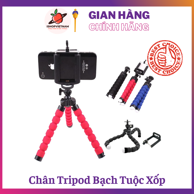 Chân Tripod Bạch Tuộc Xốp - Uốn Siêu Dẻo Mọi Địa Hình - Kẹp giá đỡ điện thoại , máy tính bảng