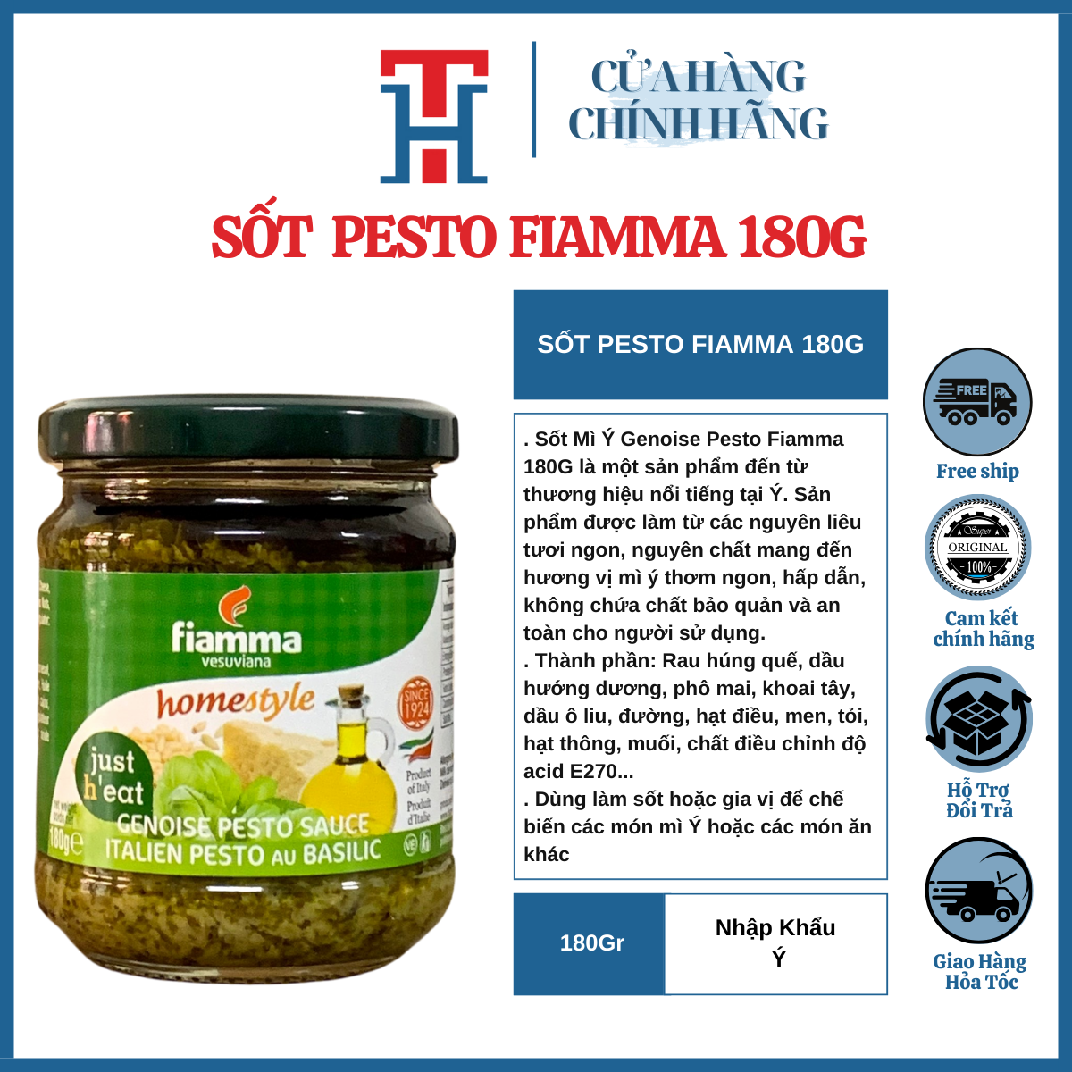 Sốt mì ý pesto - genoise pesto sauce fiamma 180gr