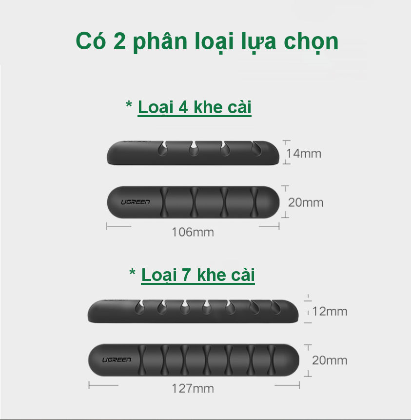 Giá đỡ kẹp dây sạc điện thoại, dây âm thanh, dây cáp mạng... 4 khe cài và 7 khe cài UGREEN LP114 Giá đỡ kẹp dây sạc điện thoại, dây âm thanh, dây cáp mạng... 4 khe cài và 7 khe cài UGREEN LP114
