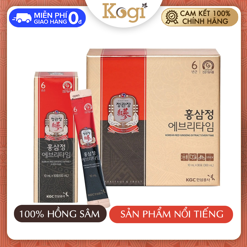 [CHÍNH HÃNG] Nước hồng sâm Everytime Original KGC Hàn Quốc hộp 30 gói, Kogi Ginseng - Hỗ trợ bồi bổ nguyên khí, tăng cường sinh lực, tăng sự tỉnh táo