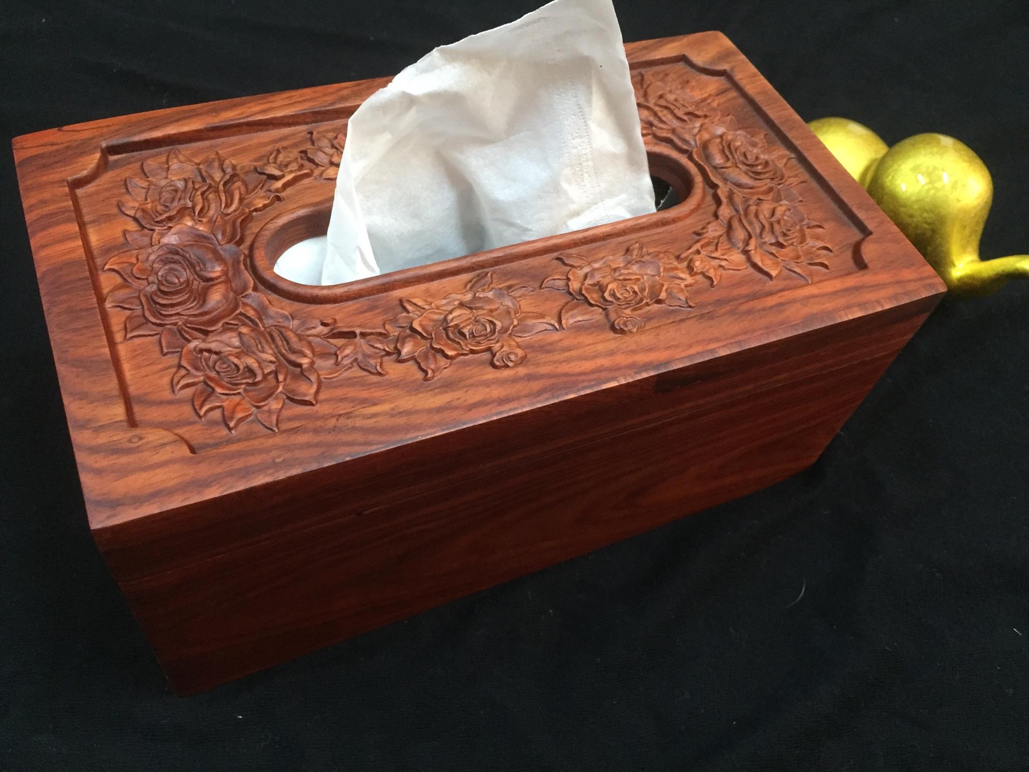 [HCM]Hộp đựng khăn giấy gỗ Hương trạm bông Hồng cao cấp