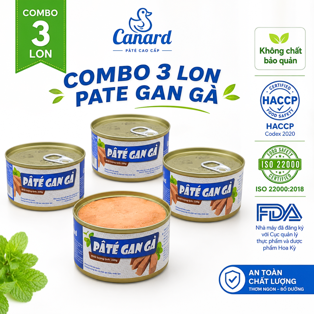 [Combo 3 Lon] Pate Gan Gà Canard 220g - Mềm Mịn, Béo Thơm, Tiện Dùng Cả Tuần, Không Chất Bảo Quản