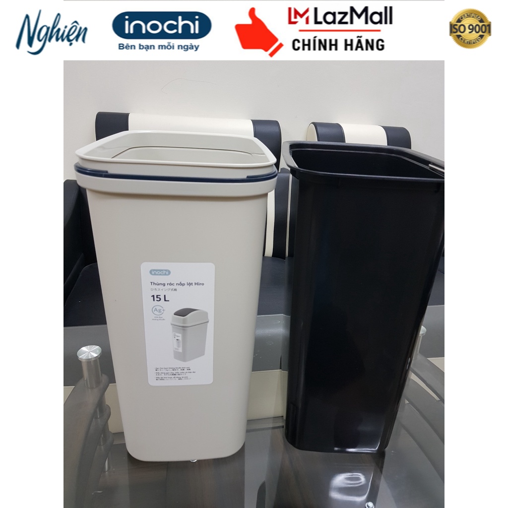 Thùng rác nắp lật hiro 15l - chính hãng inochi