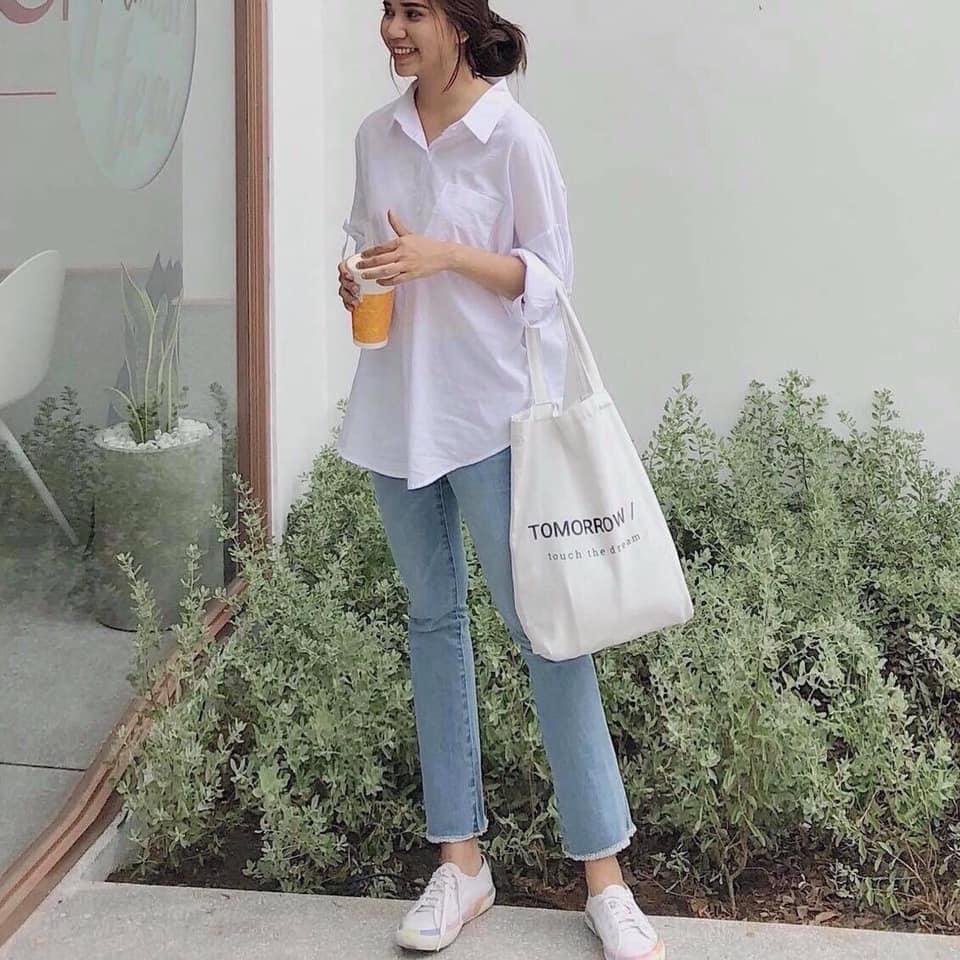 Áo sơ mi trắng trơn dài tay 1 túi oversize form rộng basic dễ phối đồ