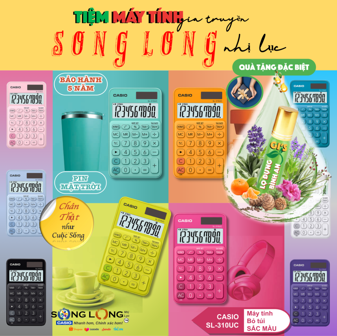 Máy tính casio bỏ túi sắc màu sl-310uc - “chân thật như cuộc sống!” - máy tính mini bitex bảo hành 5 năm