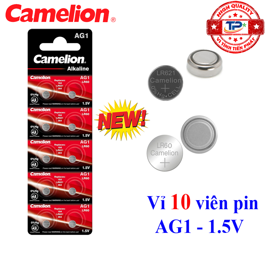 Vỉ 10 viên pin đồng hồ đeo tay AG1 / LR60 / LR621 Camelion Alkaline 1.5 V (mẫu mới) , SR621SW / 364 / 164 / SR60 / SR621 pin nút áo