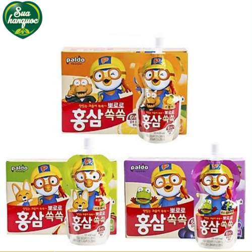 Hộp 10 Túi Nước Trái Cây Hồng Sâm Trẻ Em Pororo Paldo