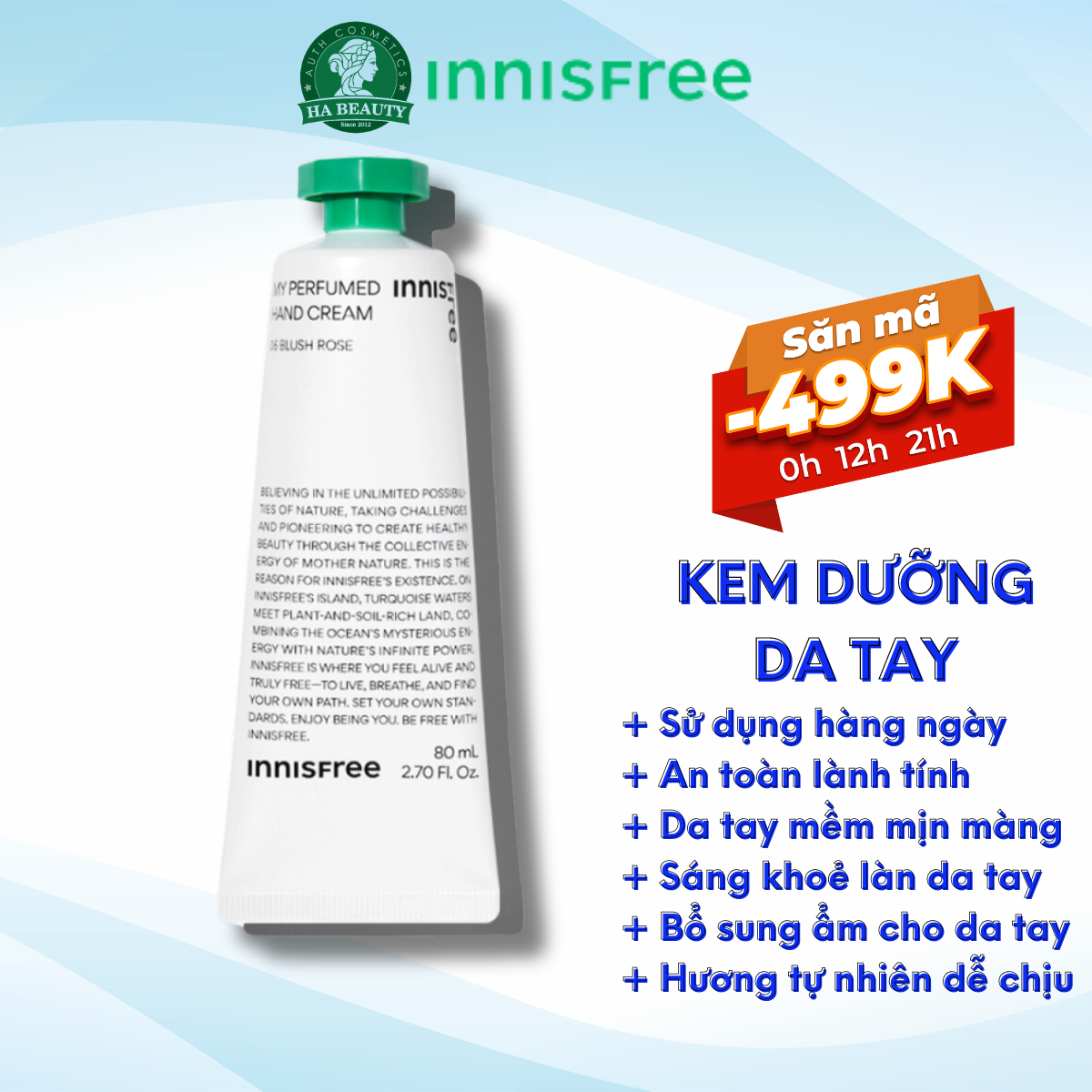 Kem dưỡng da tay Mềm mịn da tay Thơm dễ chịu innisfree MY PERFUME HAND CREAM 06 BLUSH ROSE 80ml