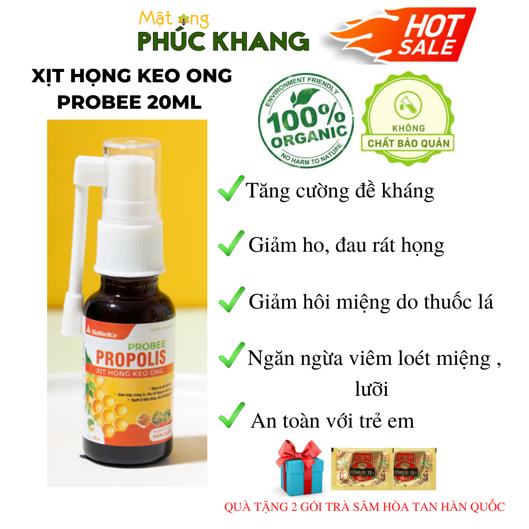 *Mật ong Phúc Khang - Keo Ong Giảm Ho Đau Họng -  20ml - Ông xịt quay 360 độ tiện lợi - nguyên liệu nhập khẩu Hàn Quốc - An toàn cho trẻ em và người già