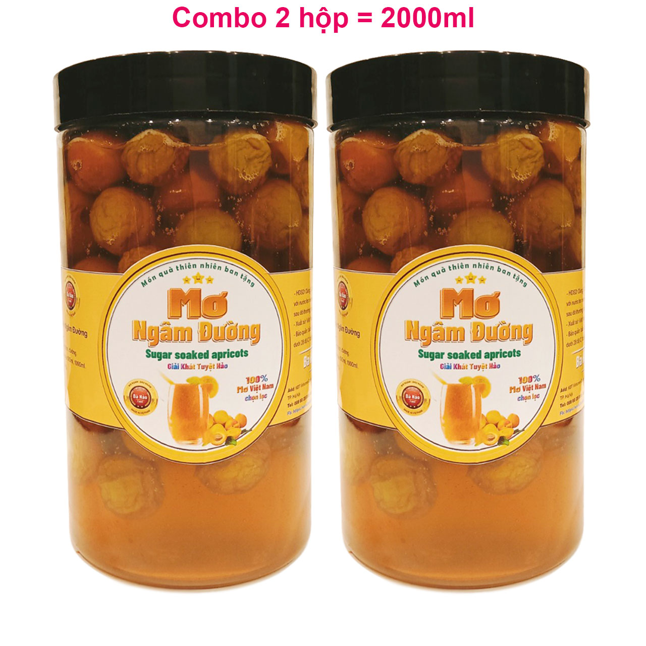 Mơ ngâm đường bà hảo, combo 2 hộp = 2000ml, mỗi hộp 1000ml