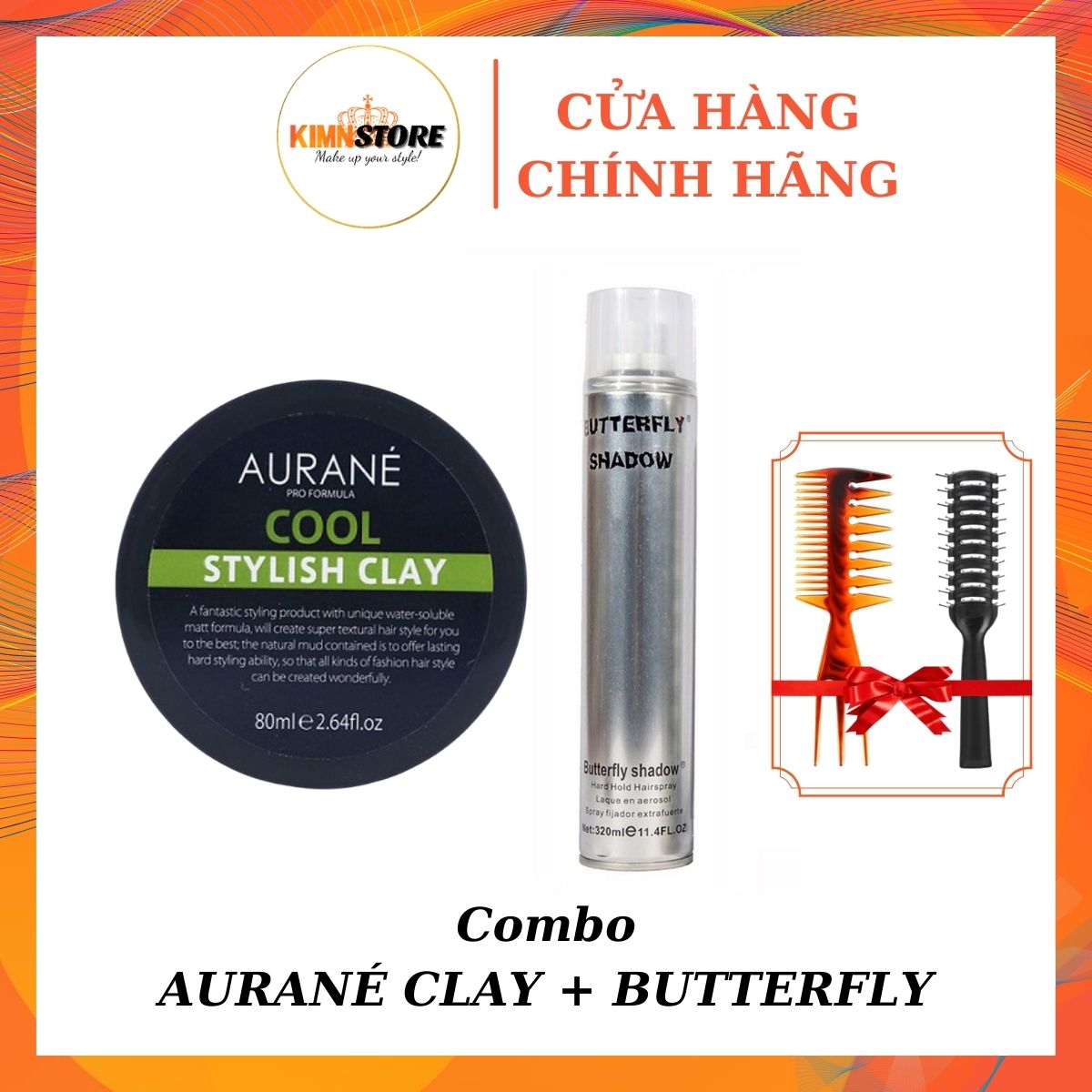 Combo Sáp vuốt tóc Aurane Stylish Clay 80g và Gôm xịt tóc, keo xịt tóc nam