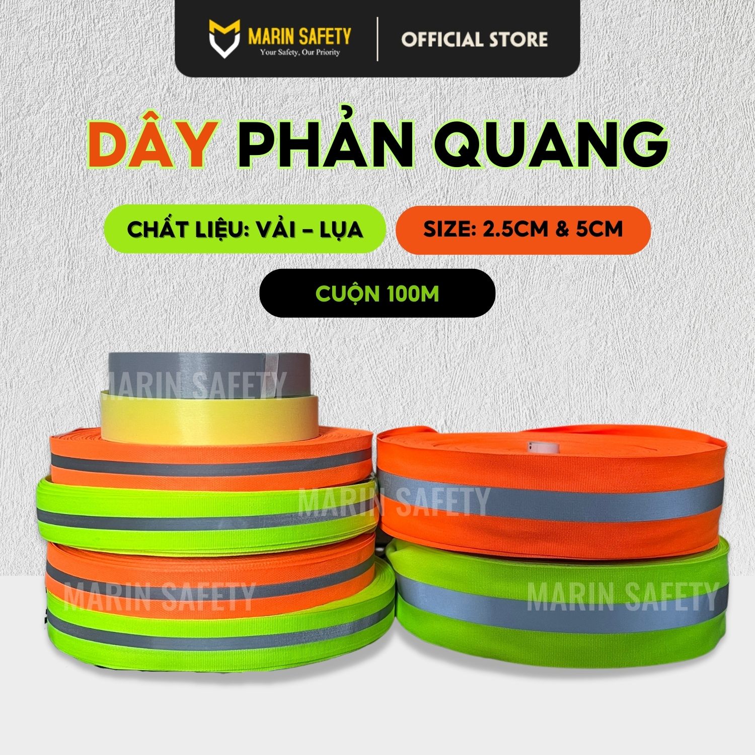 Dây phản quang vải, dây phản quang giao thông loại 1, kích thước 2.5cm và 5cm