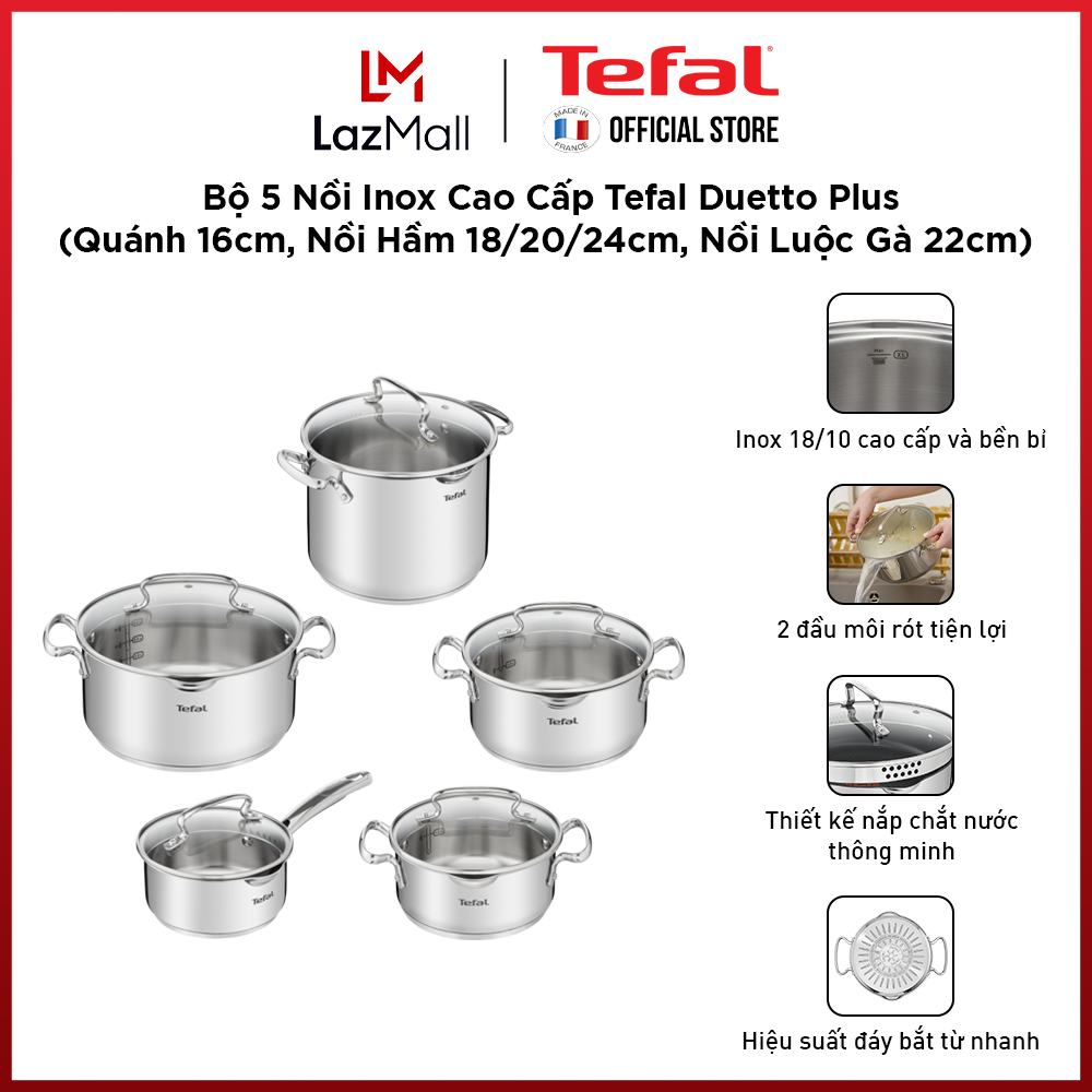 Bộ 5 nồi Inox cao cấp Tefal Duetto Plus