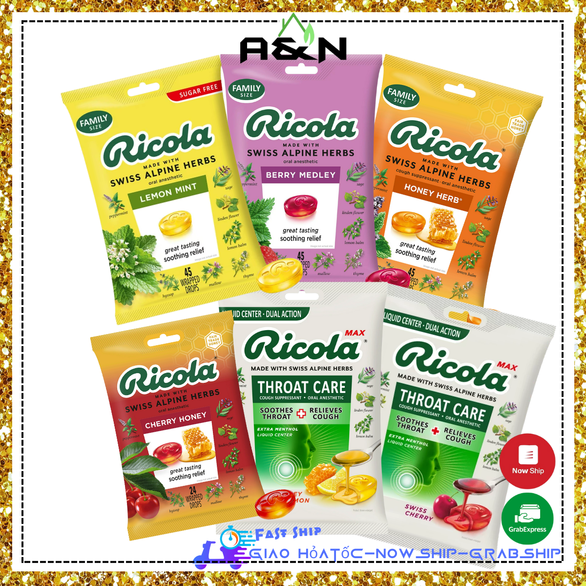 [HCM]Kẹo ngậm Ricola hương Cherry Mật Ong Berry Chanh - Hàng Mỹ