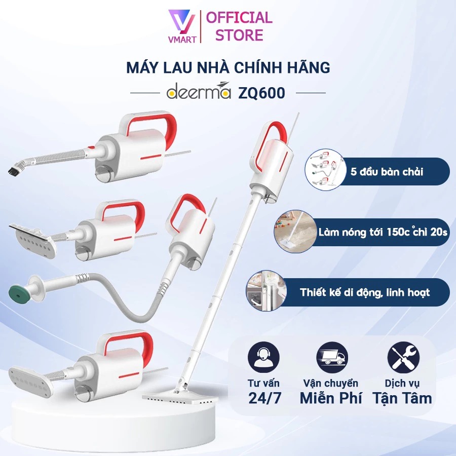 Máy Lau Nhà Deerma ZQ600 Vệ Sinh Nhà Cửa Bằng Hơi Nước nóng, Kháng Khuẩn Cao Cấp, Lau kính, lau sàn, lau bếp