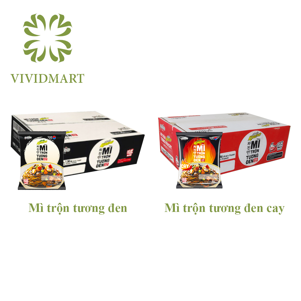 Mì trộn koreno úp 4 phút, 2 vị: tương đen và tương đen cay - mì truyền thống hàn quốc - thùng 20 gói - koreno