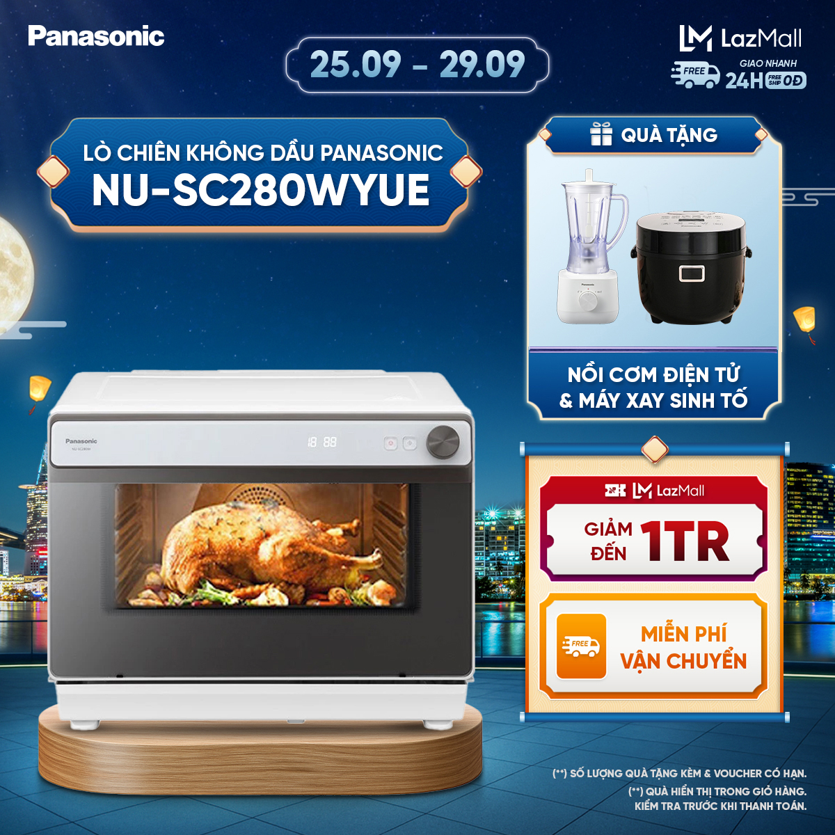 [Trả góp 0%] Lò chiên không dầu hấp nướng đối lưu Panasonic NU-SC280WYUE - Dung tích lớn 31 lít - Hàng chính hãng