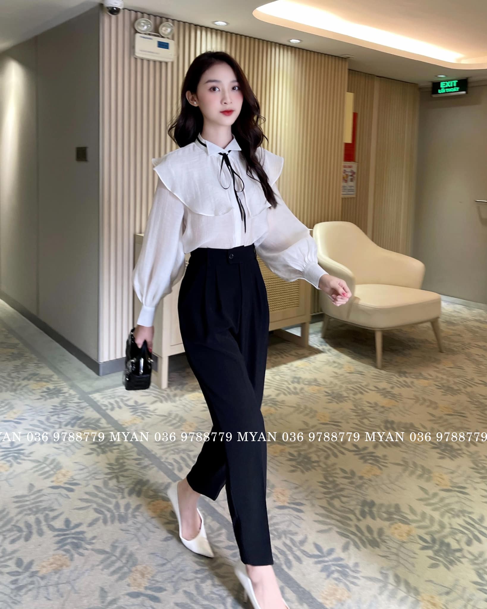 Quần baggy công sở nữ cạp chun myan thiết kế cạp 2 cúc màu đen, nâu, be q122205